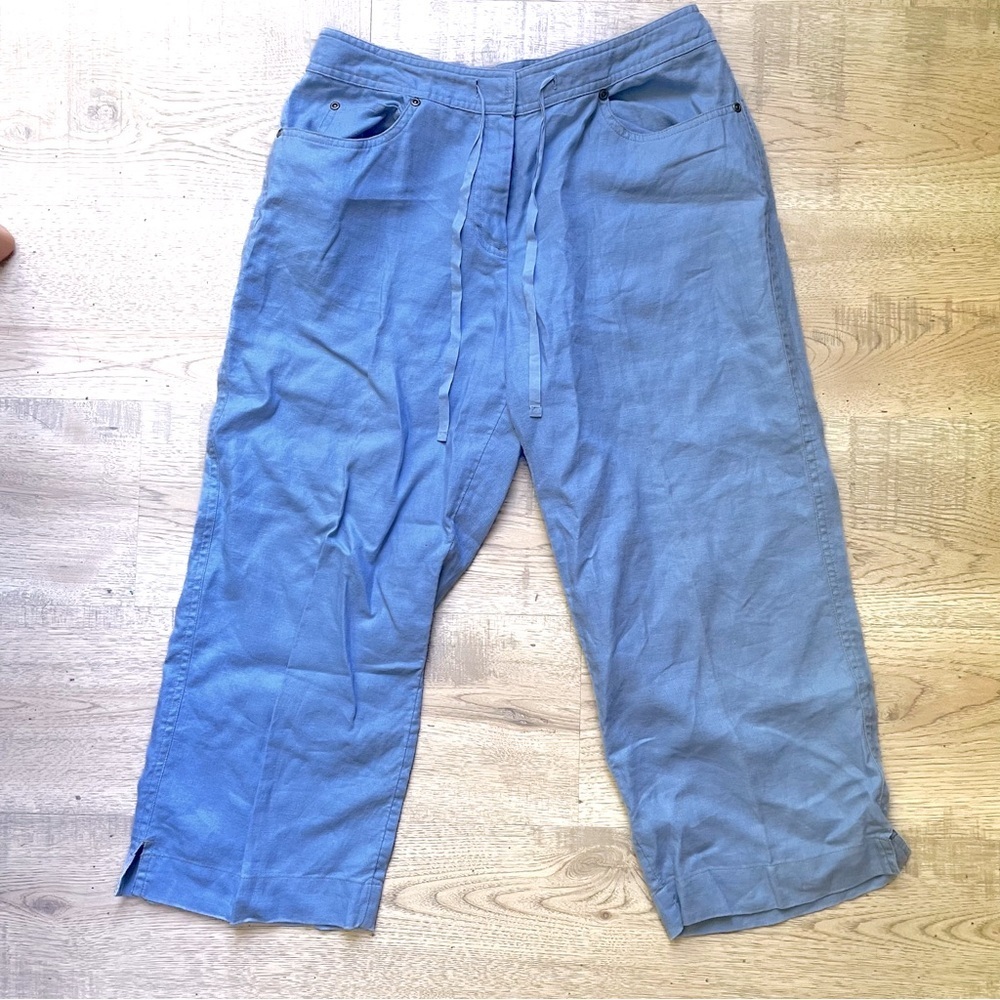 J. Jill 100% Coastal Linen Cropped Wide Leg Pants. Women’s size 8 petite. Blue